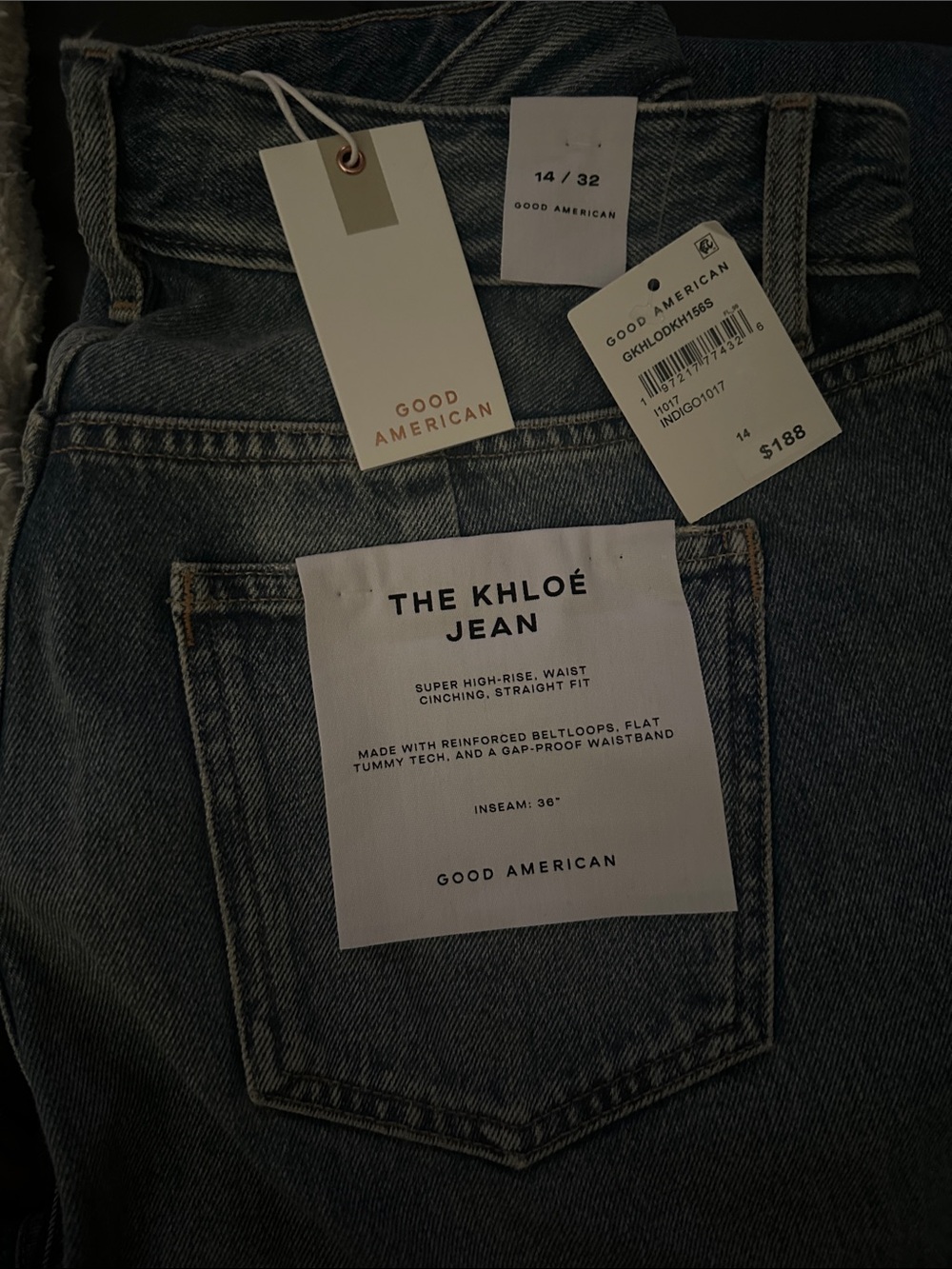 Good American Khloe Jean LONG Light Blue Distressed Straight Leg Jeans - Picture 5 of 5